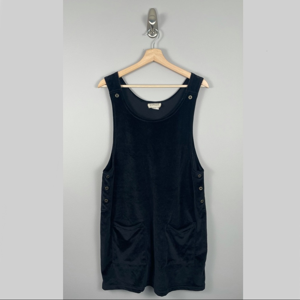 Vintage Stampede Black Velvet Apron Dress w/Front Pockets M